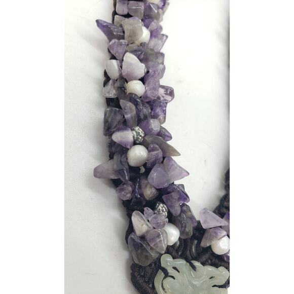 Vintage Necklace Amethyst Genuine Pearl Jade Elephant & Butterfly Pendants - Picture 5 of 13